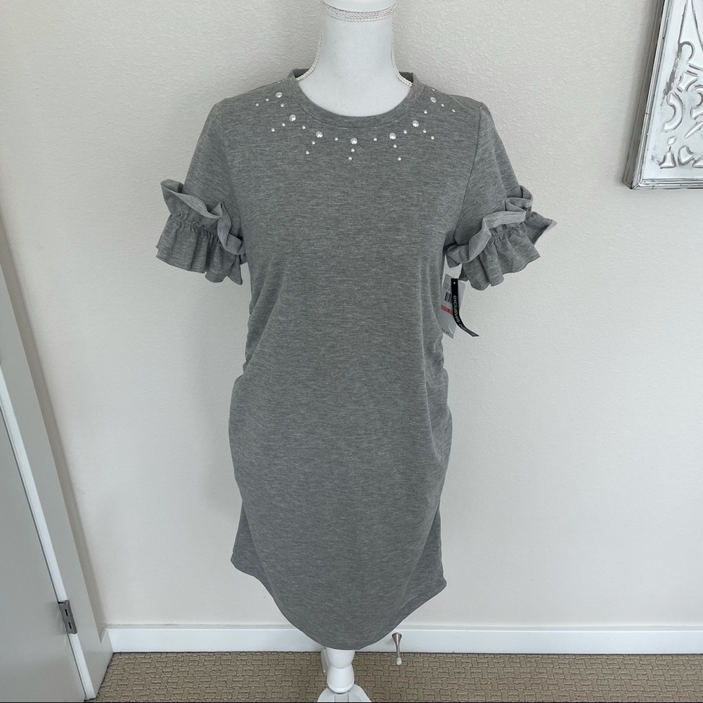 Flutter & Kick Gray Ruffle Sleeve Maternity Dress, S